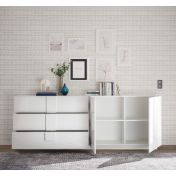 Credenza in offerta, 2 ante 3 cassetti in finitura Bianco laccato lucido