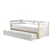 Divano letto con secondo letto estraibile in legno massello, Bianco e Pino naturale