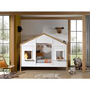 Letto casetta per bambini, Bianco e Pino naturale, modello montessoriano