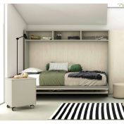 Letto a scomparsa con scrivania, finitura Domy, Natural wood