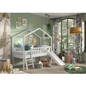 Letto a casetta con scivolo per bambini, finitura Bianco laccato
