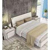 Camera da letto completa, finitura Olmo Bianco e ecopelle con dettagli Visone