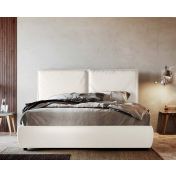 Letto contenitore ecopelle bianco, testata retrofinita