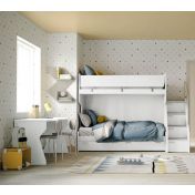 Letto a castello bambini con 2 cassetti, Bianco e Dorian