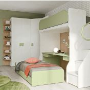 Cameretta con a letto castello e armadio angolare, finitura Cemento artico, Oliva e Royal oak