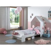 Letto singolo design casetta per bambini, bianco laccato