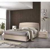 Letto matrimoniale contenitore, finitura ecopelle sabbia