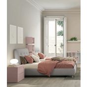 Letto singolo tessuto Grigio dorian con piedini Cipria