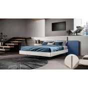 Letto matrimoniale moderno bianco altea con inserto tessuto azzurro