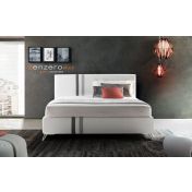 Letto contenitore Zadok in ecopelle in finitura bianco, grigio perla ed antracite