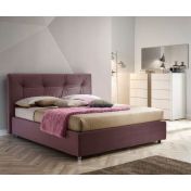 Letto matrimoniale Luna king size in tessuto velvet, finitura Prugna