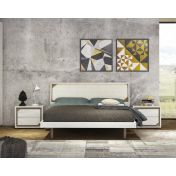 Letto matrimoniale moderno, Olmo Bianco con dettagli visone, Made in Italy