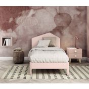 Letto rosa Cipria con testata geometrica per camerette