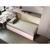 Pratico Letto singolo trasformabile finitura Grigio seta e Rosa confetto, Made in Italy 