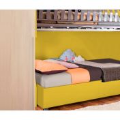 Letto sommier piazza e mezza con ruote, finitura Giallo senape