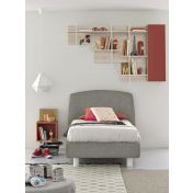 Letto imbottito singolo con piedini bianchi, finitura tessuto Grey