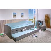 Letto con secondo letto estraibile con ruote e 3 cassetti, colore grigio