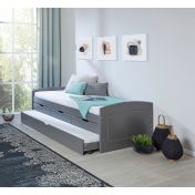 Letto con secondo letto estraibile con ruote e 3 cassetti, colore grigio