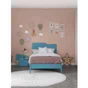 Letto singolo Folder con testata in legno, finitura Blu Egeo