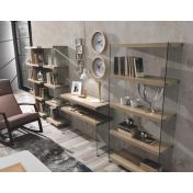 Libreria stile urban 5 ripiani e fianchi in vetro, finitura Rovere