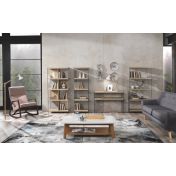 Libreria stile urban 5 ripiani e fianchi in vetro, finitura Rovere