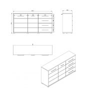 Credenza moderna 4 cassetti e 2 ante, Grigio grafite e Rovere