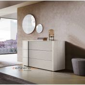 Comò moderno Santorini bicolor in finitura Bianco altea e Graniglia chiara