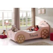 Letto principessa per bambine design macchina, finitura Rosa laccato