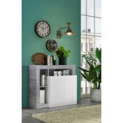 Credenza madia moderna 2 ante bianco lucido e cemento