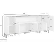 Credenza 200 cm in Bianco lucido e Ardesia