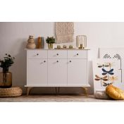 Madia Oslo con 3 ante e 3 cassetti in finitura bianco e oro