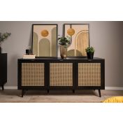 Credenza  Madia moderna Arendal con 3 ante in finitura Nero opaco con dettagli Oro