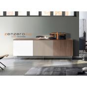 Credenza Moderna, Madia di Design con piedini in vetro, 3 ante, Noce, Bianco e fango