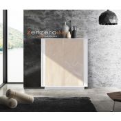 Madia di Design Alta, Credenza Moderna 2 ante, Bianco Nobilitato e Opera