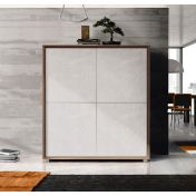 Madia di Design Alta, Credenza Moderna 4 ante, Teak e Calce