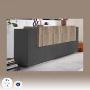 Spaziosa Credenza finitura Antracite e Oak, 6 ante e 1 ribalta