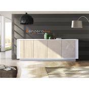 Credenza Moderna, Madia di Design, 4 ante, Bianco Nobilitato e Opera