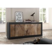 Credenza Moderna, Madia con 4 ante, colore nero e pero