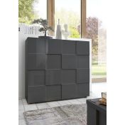 Credenza Moderna, Madia di Design, 2 ante Alta, Grigio Lucido