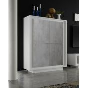 Credenza Moderna, Madia di Design, 4 ante Alta, Bianco opaco con frontali Beton