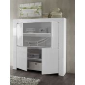 Credenza Moderna, Madia di Design, Made in Italy 4 ante Alta, Bianco Lucido