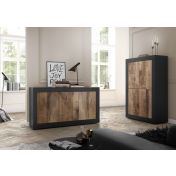 Credenza Moderna, Madia di Design, 4 ante Alta, Pero e Nera