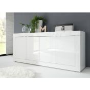 Credenza Moderna, Madia di Design, 4 ante, Bianco Lucido