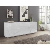 Madia moderna 4 ante, 3 cassetti in finitura bianco lucido