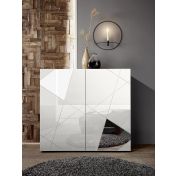 Credenza Madia moderna serigrafata con 2 ante e specchi in finitura Bianco lucido