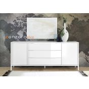 Madia 2 ante 3 cassetti, stile moderno, finitura bianco lucido