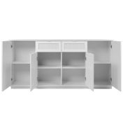 Credenza  Kara bianca 4 ante 2 cassetti con frontali effetto Rafia bianca