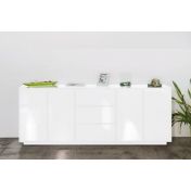 Salotto minimal di design finitura bianco laccato lucido, Made in Italy