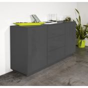 Credenza di design in finitura antracite laccato lucido con tre cassetti e due sportelli