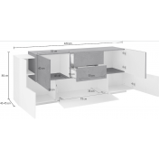 Credenza moderna L.220, Bianca e Ardesia con ante e cassetti